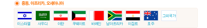 중동, 아프리카, 오세아니아 - 이스라엘, 사우디, 이란, 쿠웨이트, 바레인, 남아프리카, 이집트, 호주